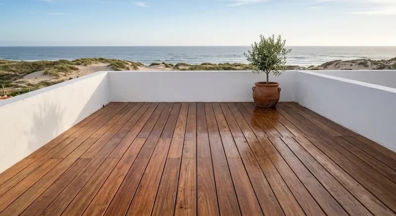 O mesmo deck lavado e oleado, castanho quente outra vez